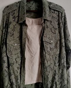 Olive green Beautiful crop Shirt and Under Inner