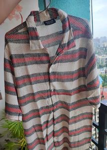 Striped Button-Down Net Half Shirt