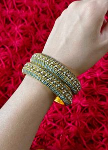 Moti And Jari Work Gold Plated Designer Bangles