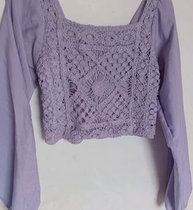 Beautiful Lavender Balloon Sleeve Crop Top🪐🌼