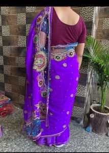 Purple Embroidered Sari