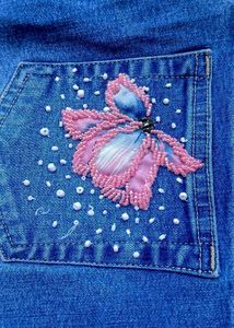 Floral Denim Skirt ( size M )