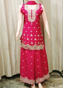 Elegant Pink Embroidered Kurta plazzo Set