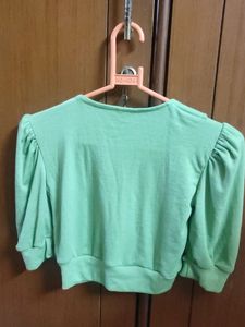V Neck Light Green Ribbed Crop Top