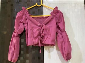 Pink Long Sleeve Crop Top