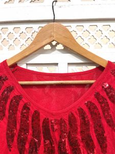 Red Sequin Embellished Sweater B