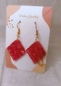 Red Resin Square Drop Earrings