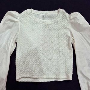 Trendy White Textured Puff Sleeve Top