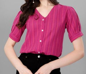 Pink Striped Embroidered Top | XXL