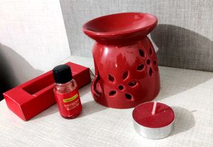 Red Ceramic Oil Burner Set, Like New ✨