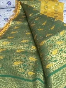 Elegant Green &amp; Gold Saree
