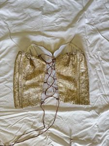 Gold Metallic Corset Top – Luxe Crinkle Finish wit