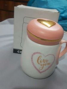 BRAND NEW Pink 'Love You' Mug with Lid