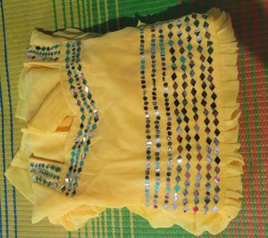 Elegant Yellow Mirror Work Gown – XXL Size