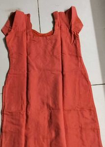 Peach Kurta With Camel Embroidery
