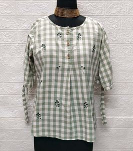 Checkered Embroidered Top