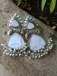 Elegant Oxidized Silver Mirror Dangle Earrings