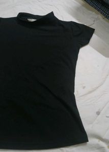 Black Mock Neck Short Sleeve Top