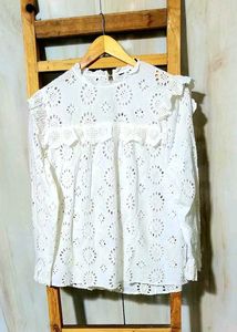 White Eyelet Ruffle Top size-40