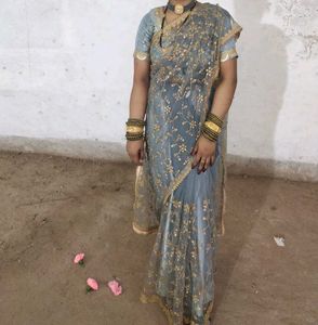Elegant Grey Net Saree