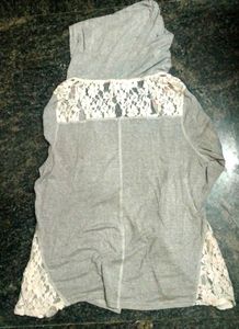 Maurices Gray Lace Hoodie Cardigan