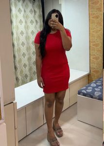 H&M Red Ribbed Bodycon T-Shirt Dress