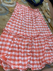 Pastel Orange And White Chequered Skirt