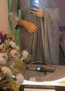 Embroidered Grey Kurti With Pant N Duppata Set