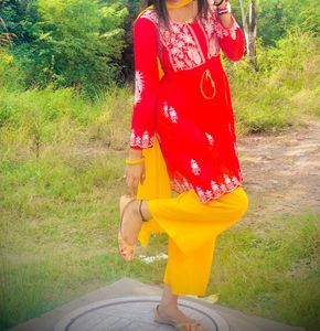 Red Chikankari Kurti