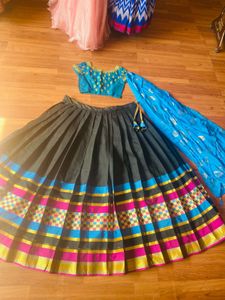 Zari Work Blue And Black Lehenga Choli