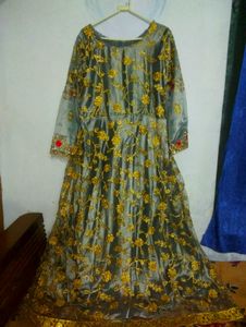 Zari Embroidered Ash Gown