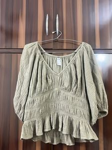 Chic Olive Green Peplum Top