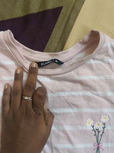 Striped Tee with Floral Detail