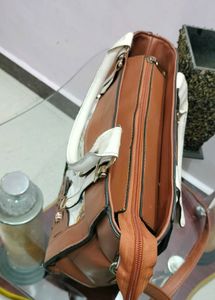 Floral-Accented Brown Satchel