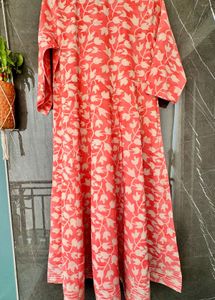 Coral Floral Print Kurti Set With Dupatta