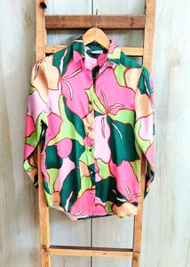 Floral Print Satin Shirt Size-36