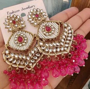 Rani Pink Earrings With Pearl Earchain
