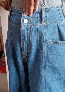 Women Wide Jeans With Pocket (Blue)