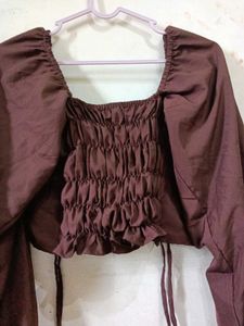 Brown Ruched Crop Top
