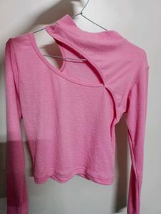 Pink Cutout Long Sleeve Top