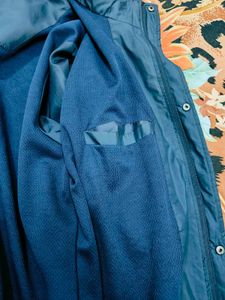 Blue Polyester Jacket With Hoodie