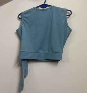 Greish Blue Crop Top With Side Knot