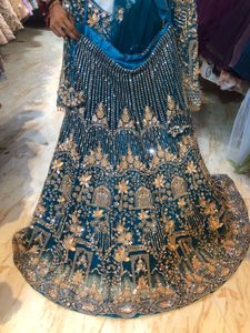 Stunning Teal Gold Embroidered Lehenga Set