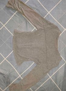 Gray Long Sleeve Top with Bow