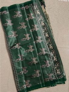 Tussar Silk Green Horse Print Saree