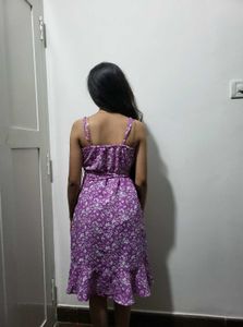 Purple Floral Ruffle Mini Dress