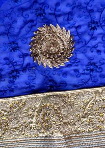 Royal blue Zari Saree for festive look