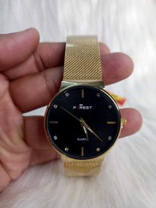 FOREST Men Black Dial &amp; Gold Toned