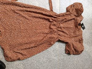 Fig Brown Polka Dot Midi Dress, XL SIZE