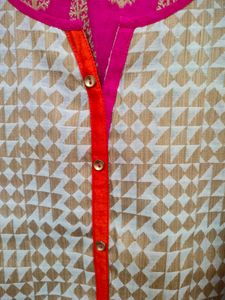 Pink And Offwhite Gold Printed Kurtha For Women